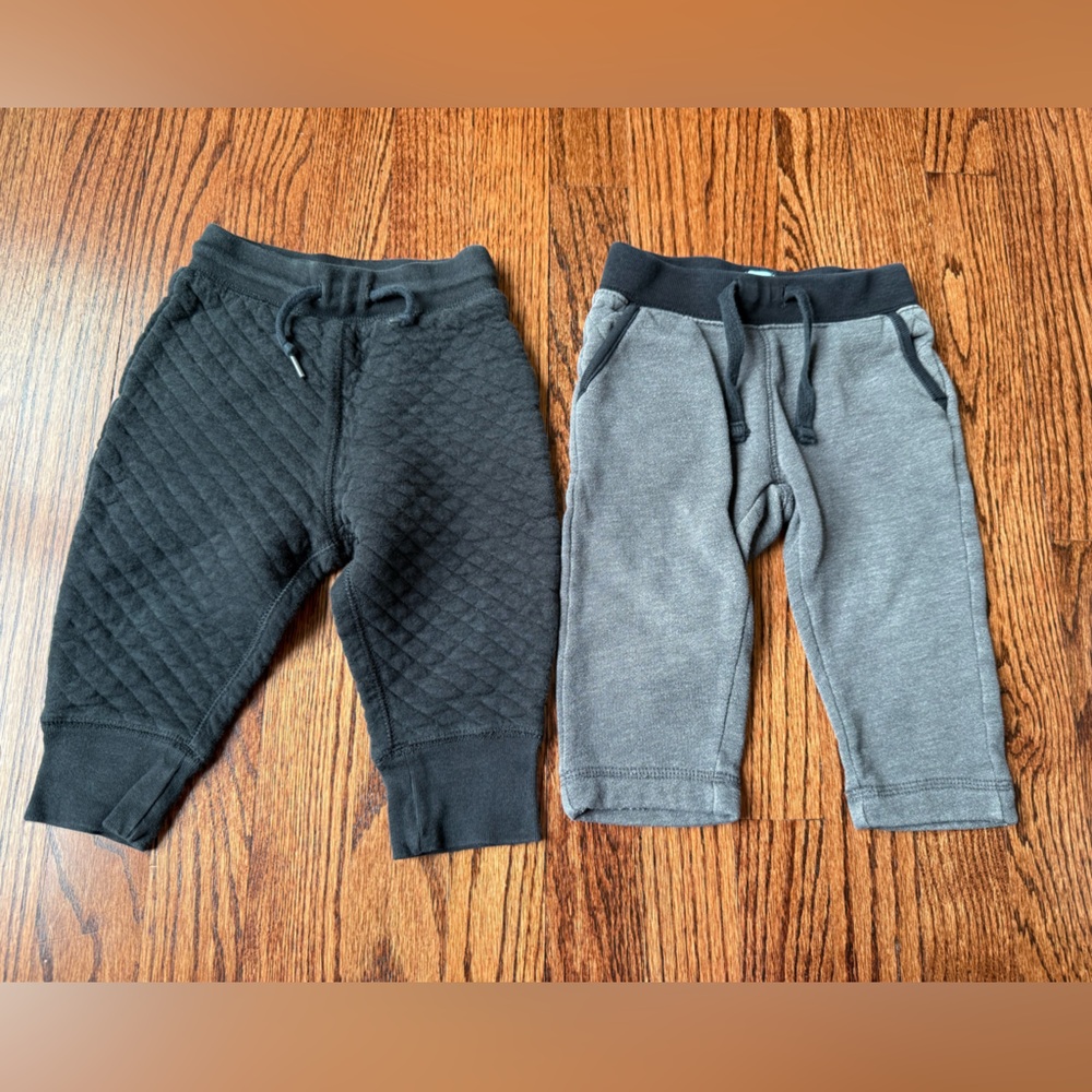2 Pair GAP Black & Gray Baby Joggers - Size 12-18 months